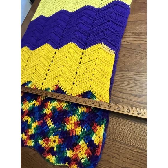 Multicolor Purple & Rainbow Chevron Crochet Knit Blanket Scarf Wrap Handmade - Picture 9 of 9